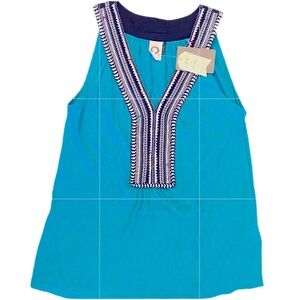 NWT Anthropologie Akemi + Kin Teal Sleeveless Tank Embellished Neckline Size M